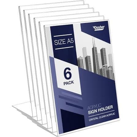Acrylic slanted sign holder, A5 size — 6-pack