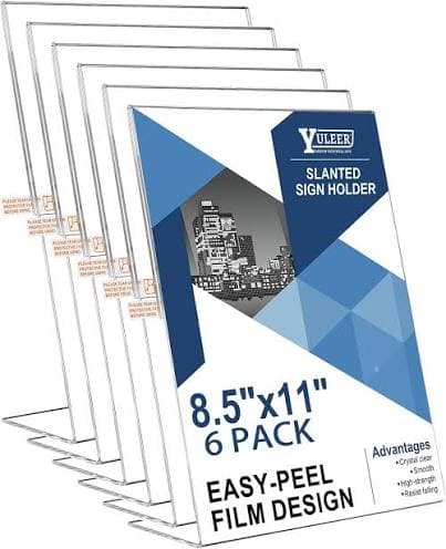 Acrylic slanted sign holder, 8.5" x 11" — 6-pack